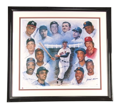 500 Home Run Club Framed Lithograph Signed By 11 Including Ted Williams